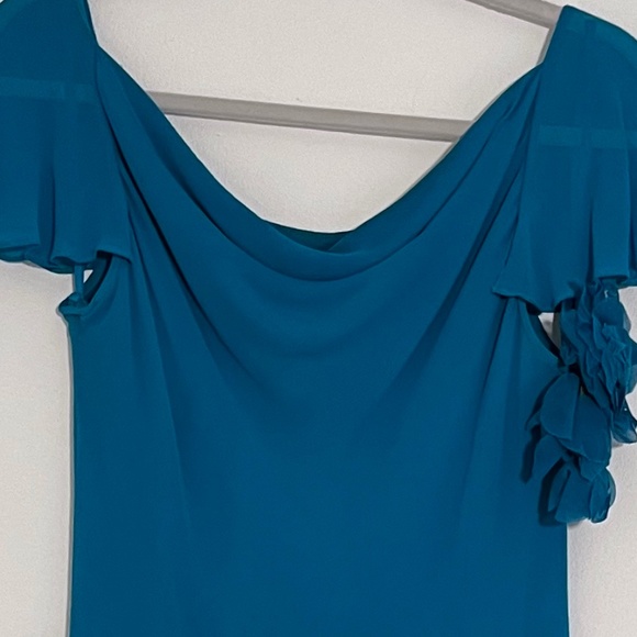 SPENSER JEREMY Gorgeous Teal Flutter Sleeve Cowl Neck 100% Silk Midi Dress Sz 6 - Picture 14 of 14